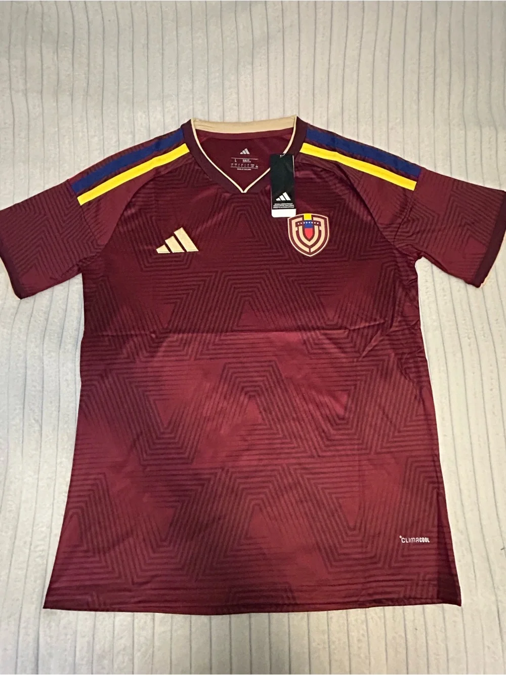 adidas Venezuela Maroon Soccer Jersey with Yellow & Blue Shoulder Stripes